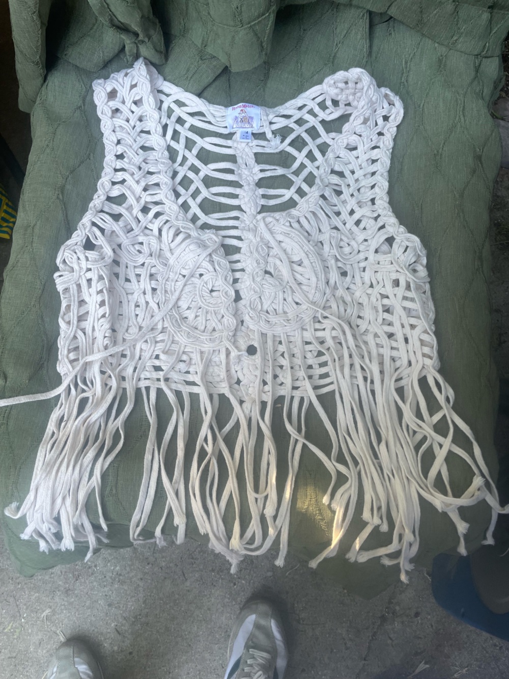 RoomMates White Crochet Fringe Top with Braided Straps
